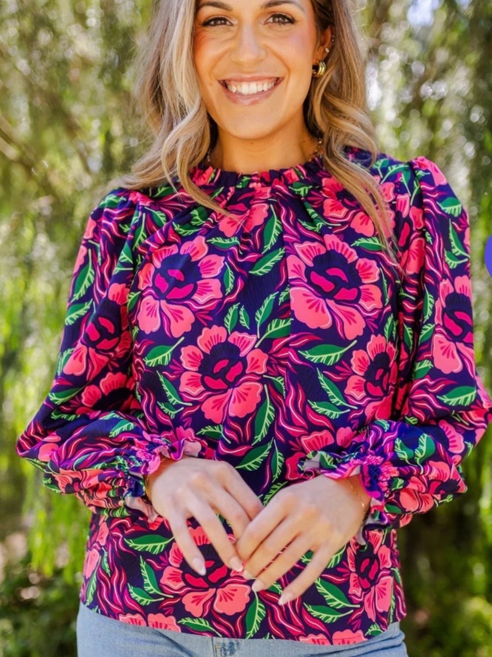 NWT Michelle McDowell Quinn Lovestruck Navy Floral Top Size L